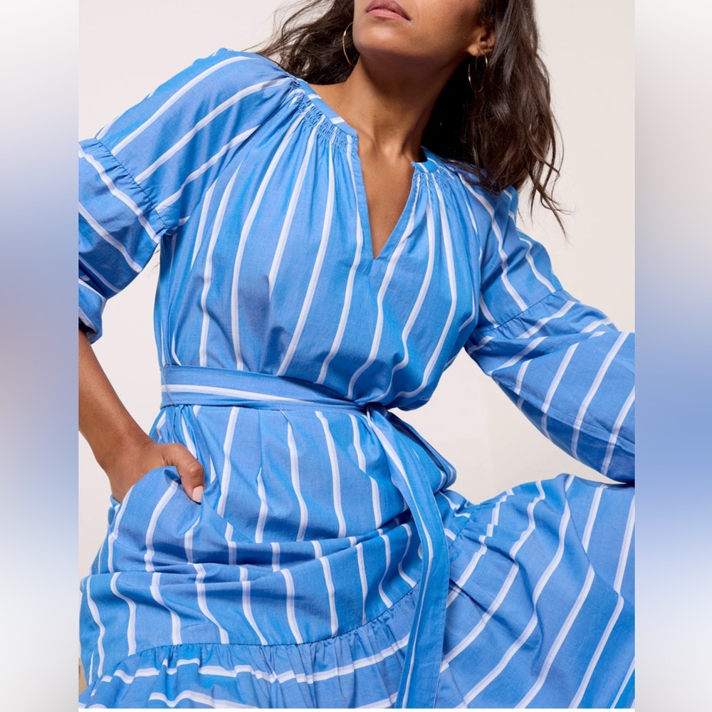 Rails Vittoria Dress XS Blue Stripe Puff Sleeve Belted Vacation Dress - Picture 2 of 11